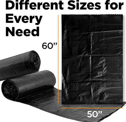 50-60 Gallon Trash Bags | 104 Bags | Black | Bathroom | Strong | Garbage
