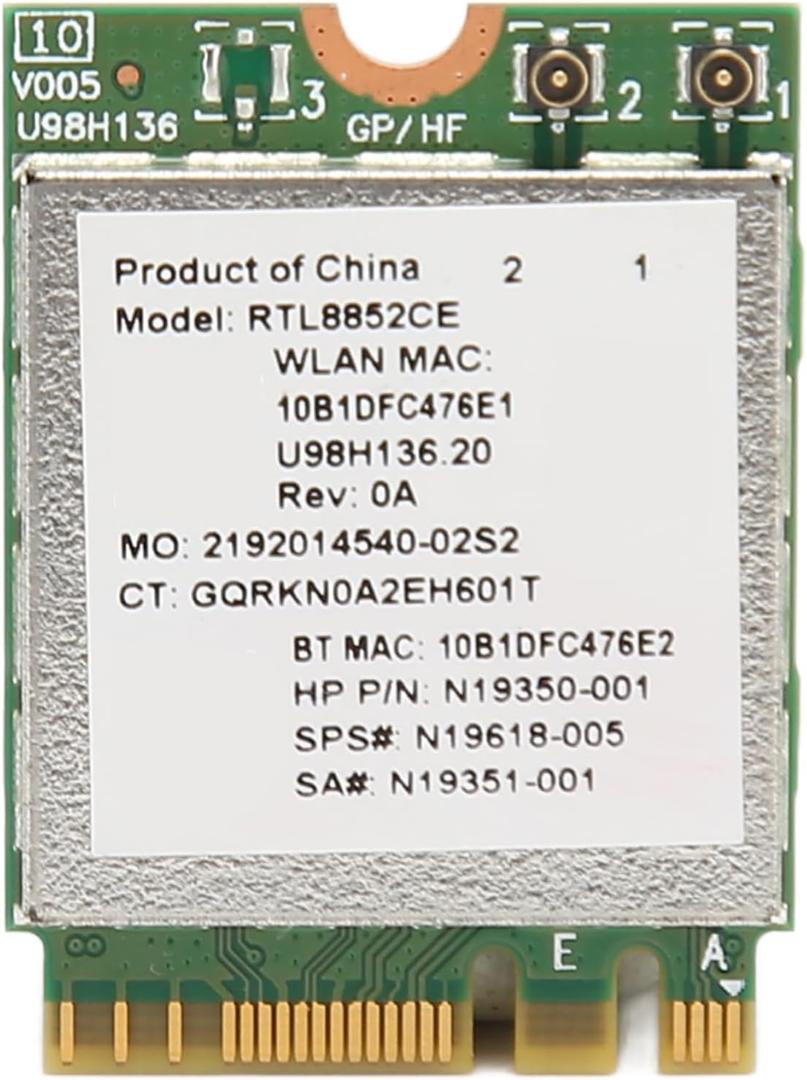 6E Card, RTL8852CE Card Module Bluetooth 5.3 5374Mbps Adapter Low Delay 6GHz/5GHz/2.4GHz Tri Band M.2 NGFF for Laptop Router Gaming PC Laptops Support 10/11 for Computer Networking