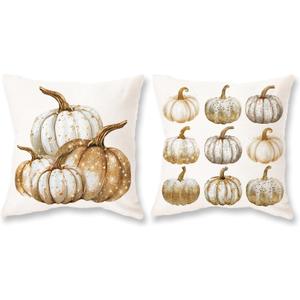 TAJWE Fall Pillow Covers 18x18 Inch Set of 2 Pumpkins Autumn Decorative Pillowcases Farmhouse Seasonal Thanksgiving Harvest Cushion Cases for Sofa Couch Home Decor