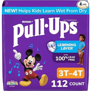 Huggies Pull ups 28counts of 4packs, Pull-Ups Boys' Potty Training Pants, Size 3T-4T, 112 Count Easy Open Sides, Disposable, Refastenable Fit, Unit Count: 112
