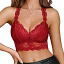Avidlove Bralettes for Women Lace Bra Non Padded Racer Back Bralette Deep V Triangle Sexy Everyday Lingerie Bras (Small, Wine Red)