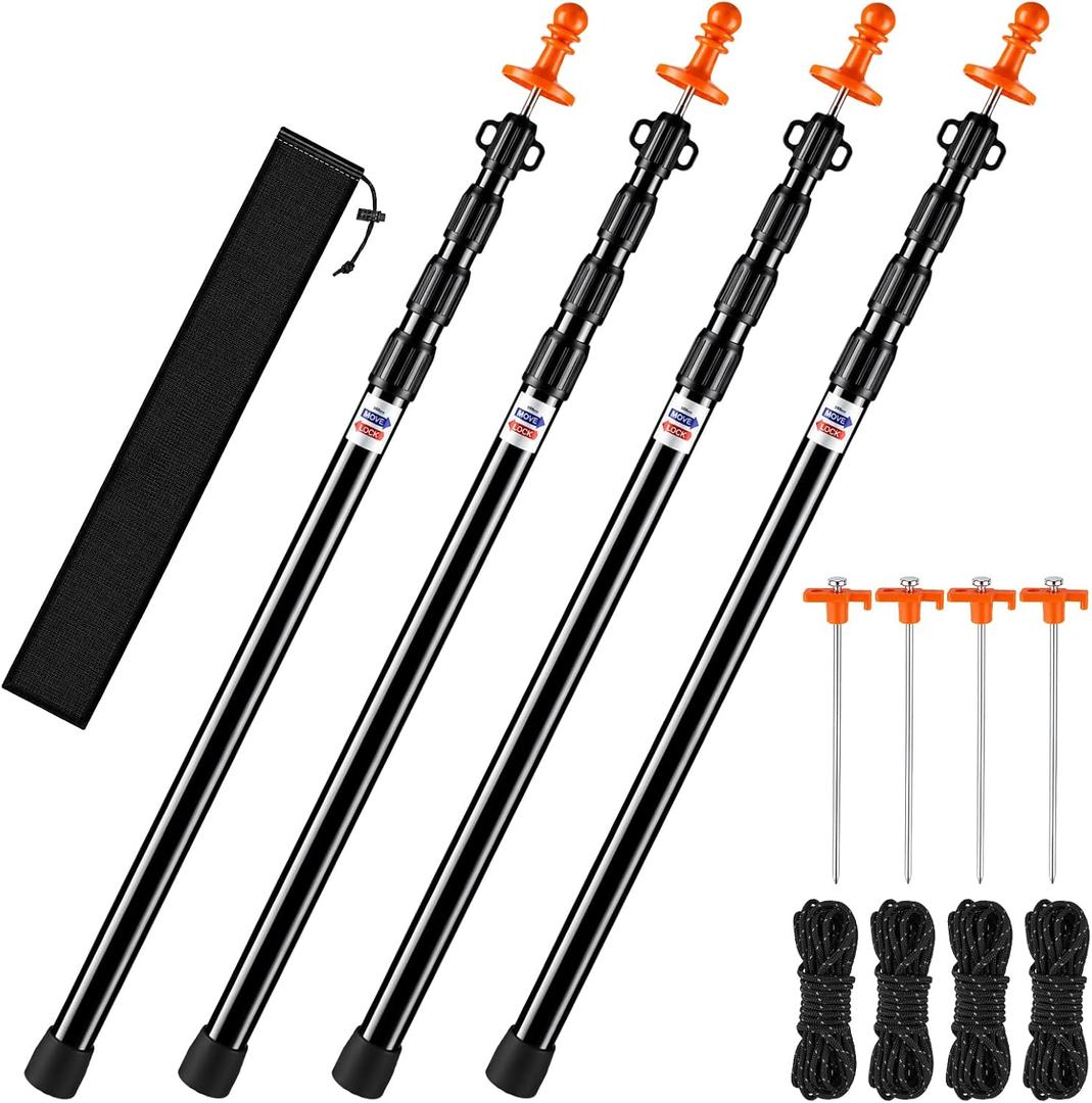 4 Pack Adjustable Tarp Poles, Telescoping Aluminum Tent Poles for Canopy