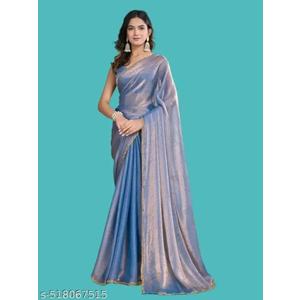 BackBox Trending Two-Tone Fandy Silk Saree with Designer Border Viral Insta Tiktok Party Wear Sari, One Size 