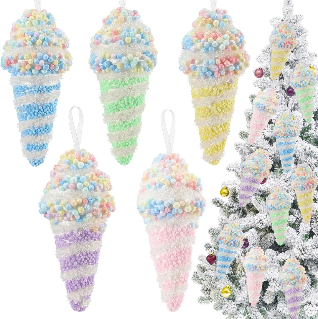 Sosation 10 Pcs Candy Christmas Tree Ornaments 2025 Pastel Christmas Tree Decoration 5.9 Inch Ice Cream Ornaments Pastel Color Dessert Pendant Decoration Hanging Crafts for Home Xmas Party Decor