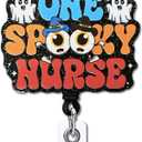 2 x YAZMEEN Funny Halloween Badge Reel Gifts - One Spooky Nurse - Retractable Badge Holder with Alligator Clip - Black Glitter Acrylic ID Card Holder - Gifts for RN ICU ER Nurse Doctor Night Shift Work