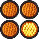 Partswcgg 4Pcs 4 Inch Round Amber Strobe Lights 24 LED Trailer Tail Lights with Stobe Solid Flash Patterns for Truck Towing Trailer Lamps Warning Waterproof w/Grommets and 3 Prong Plug 10V-30V