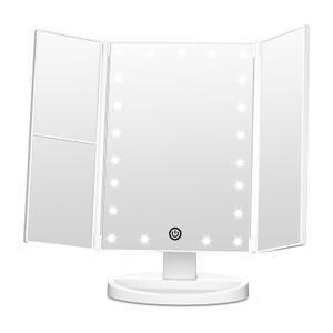 FASCINATE Trifold Vanity Mirror with Lights, Lighted Makeup Mirror 2X/3X Magnification, 21 LED Touch Dimming, Dual Power 180 Rotation Lit Beauty Table Mirror, Make up Mirror with Lighting (White)