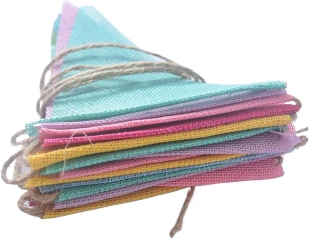 Vintage Colorful Burlap Linen Bunting Flags Pennant for Happy Birthday Party Wedding Decoration(3.2 M)