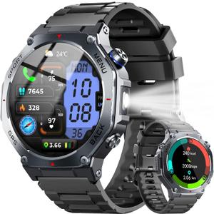 Military Smart Watch for Men with Dual-Band GPS, 5ATM Waterproof, 1.43 AMOLED Fitness Watch, Heart Rate Blood Oxygen Sleep Monitor, 160+ Sport, Bluetooth Calling Smartwatch for Hiking Running Outdoor