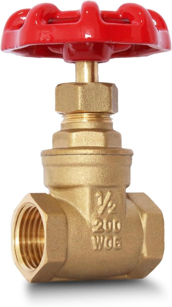 1/2" NPT Brass Gate Valve, Heavy Duty Female x Female Thread Manual Rotary Sluice Valve with Wheel Handle for Water, Oil, Gas, Industrial Plumbing, and HVAC Systems (1/2", DN15)