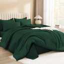 Litanika Queen Comforter Set Dark Emerald Green - 7 Pieces Bed in a Bag Queen Bedding Comforter Sets, Solid Lightweight Bed Set with Comforter, Sheets, Pillowcases & Shams