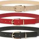 MORELESS 3 Pack Women's Faux Leather Waist Belt for Jeans Dress Black Red Beige Small (Black, S)