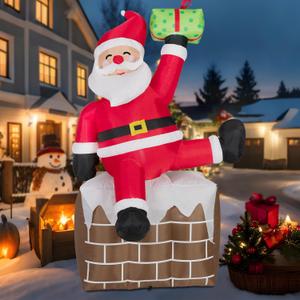 ININ 8FT Christmas Inflatables Santa Claus on The Chimney, Christmas Inflatables Decorations Outdoor/Indoor, Blow Up Santa Claus Yard Decorations Built-in LED Lights, for Yard/Lawn/Garden.