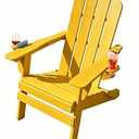 Adiromoti Folding Adirondack Chairs Set with Cup Holder, All-Weather Resistant HDPE Patio Firepit Chairs, Foldable Sturdy Outside Chairs, Lawn Chairs, 80% Pre-Installed Load Capacity 385lb, Yellow