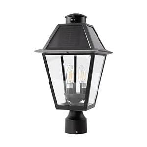 LUTEC 12513LE4-SL-Head LED Post Solar Light Outdoor, Dusk to Dawn Vintage Street Lights for Lawn Patio Yard Pathway Garden Mount (Base Not Included) (Black)
