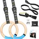 GHB Gymnastic Rings Wooden Gym Rings 1.25" Olympic Rings Adjustable Straps Pull Up Rings Sets for Workout Bodyweight Fitness Training