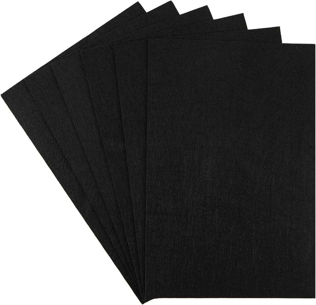 HaoFeiJH Black Felt Squares - 6PCS Felt Sheets - 8x12 A4 Stiff, 1 Color, 2mm Thick, Ideal for Sewing & Crafts