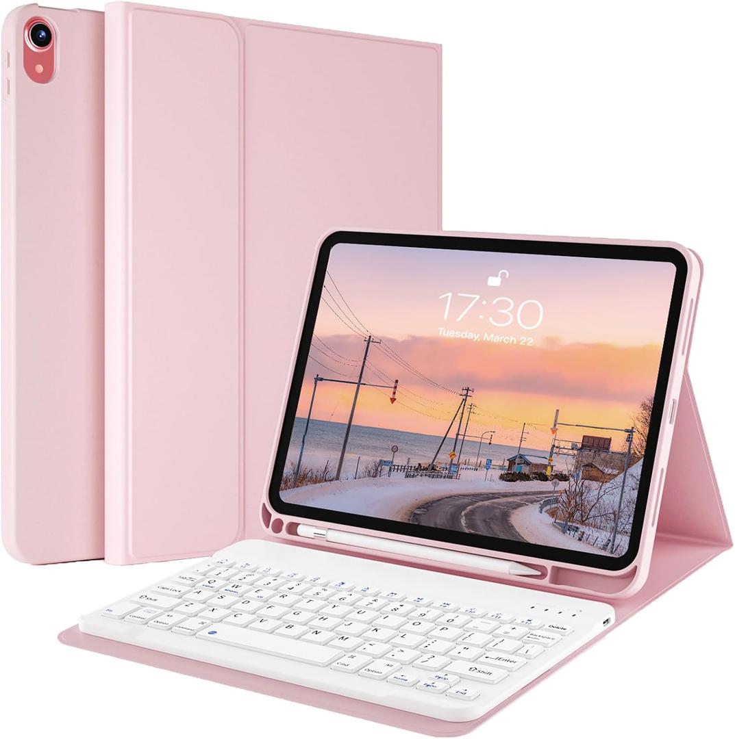 kenke Keyboard Case for iPad (A16) 11 Inch 2025 / 10th Generation 2022 10.9 Inch, Stand Folio Smart Cover with Magnetically Detachable Wireless Keyboard for iPad 11th/10th Gen, Light Pink