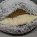 Cat Bed Round Fluffy Hooded Cat Bed Cave, Anti-Anxiety Cave Bed with Hooded Blanket, Cozy Cuddler Luxury Puppy Pet Bed, Anti-Slip Bottom and Machine Washable (Grey, Medium)