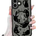 Cute Magnetic Case for iPhone 16 Case [ Compatible with MagSafe ] with Black Cat Cats Pattern Design for Women Girls Boys, Soft Bumper Hard Back Kawaii Animal Protective Phone Cover