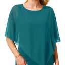 Holipick Women's Dressy Casual Top Ruffle Double Layered Solid Chiffon Blouses Shirts for Summer Teal (Green, M)
