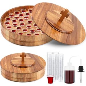 Zhehao 1 Set Wood Communion Set Holy Communion Trays for Churches with Lid Churches Cup Fillers and 100 Disposable Cups (Dark Brown)