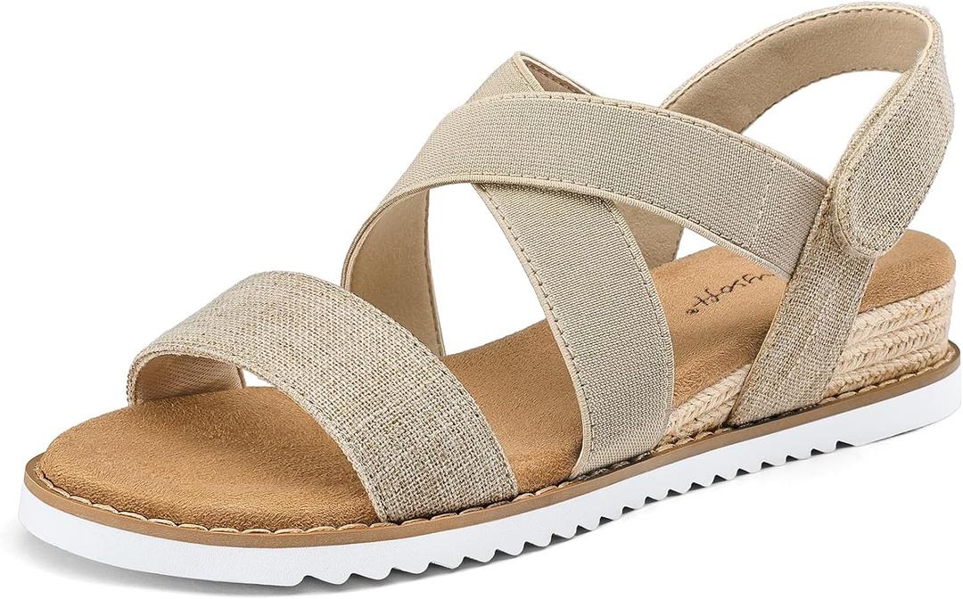 mysoft Women's Wedge Sandals Casual Low Heel Comfortable Walking Espadrilles Elastic Strap Slip on Shoes