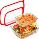 NUTRIUPS 2-Piece Deep Glass Baking Dish Set (11"x9", 9"x6") With BPA-Free Lids, Rectangular Glassware, Oven Dishwasher and Microwave Safe (Tempered Glass, 1.3 QT, 3.2 QT) (Clear)