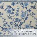 HunnmingRe Chinoiserie Table Runner Blue and White Floral Table Runner Vintage Chinoiserie Decor Spring Decorative Dinner Tablecloth for Home Dining Kitchen Seasonal Party Decor, 12x71 Inch