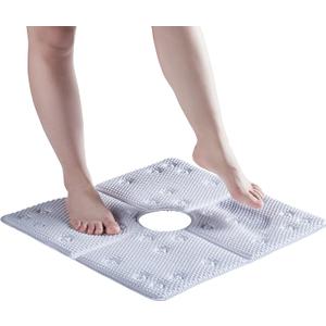 Bathtub Mat Non Slip: Soft Safety Foam Bath & Shower Mat for Tub Suitable for Families 21 X 21Inch with Drain Holes and Suction Cups Massage Tub & Shower Mat for Bathroom (White)
