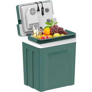 SHAREWIN Electric Cooler & Warmer with Handle 26.5 Quart/25L Portable Thermoelectric Fridge for Vehicles & Trucks with 110V AC & 12V DV, 12V Car Cooler for Camping, Travel Green