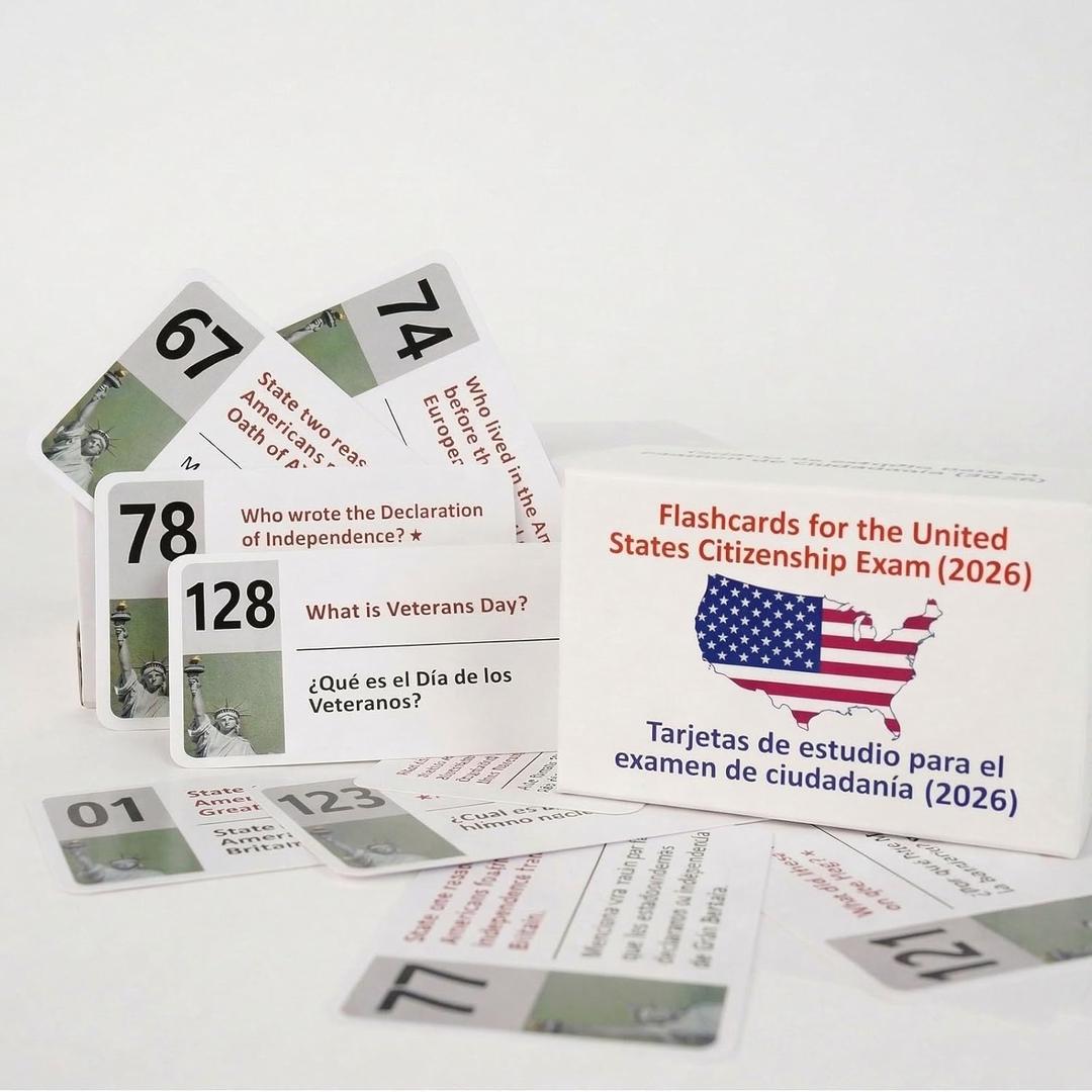 US Citizenship Flash Cards 2026 Includes All 128 Civics Questions and Answers (English & Spanish) Naturalization Study Guide & Tarjetas de ciudadania ingls y espa