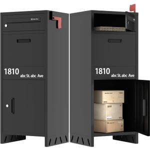 Package Delivery Boxes for Outside, Custom Address Stickers Parcel Drop Boxes with Lock, Package Drop Boxes for Outside is Waterproof, Parcel Drop Box for Porch, Installation required(14.5*17.5*43 in)