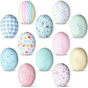 12 Pieces Easter Stuffed Fabric Bunnies Egg Carrot Rustic Farmhouse Decor Stuffed Bunny Rabbit Egg Carrot Vase Fillers for Easter Home Wedding Farmhouse Basket Bowl Fillers Tiered Trays (Eggs)