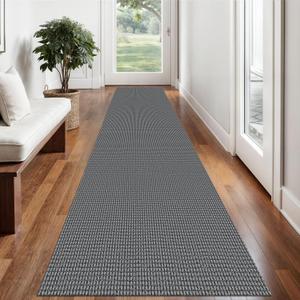 Braided Runner Rug 2x12 Ft Washable Runners for Hallways Non Slip Rubber Backed Kitchen Runners Cotton Extra Long Entryway Runner Indoor, Woven Carpet for Hall Entryway, Dark Grey/Grey