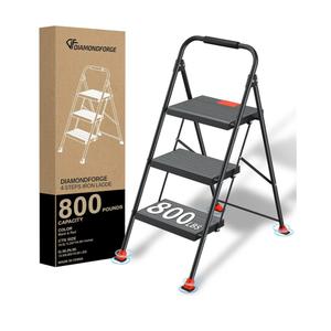 Step Ladder Foldable Folding Stool - for Home Adults Kitchen 3 Stepping Extension Tall Heavy Duty with Handrails - Closet Stepstool Stair Ladders Extendable Stepladder for Indoor House 800Lbs