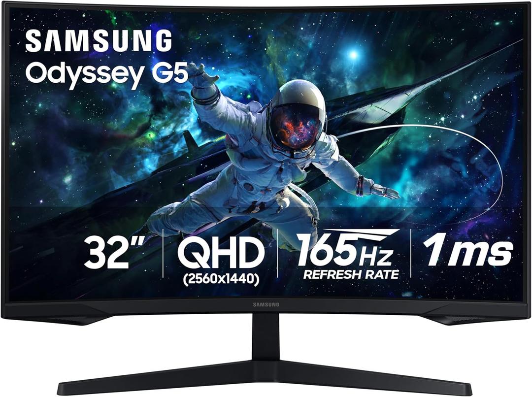 SAMSUNG 32 Odyssey G55C Series QHD 1000R Curved Gaming Monitor, 1ms(MPRT), HDR10, 165Hz, AMD Radeon FreeSync, Eye Care, Glare Free, Sharp Resolution LS32CG550ENXZA, 2024