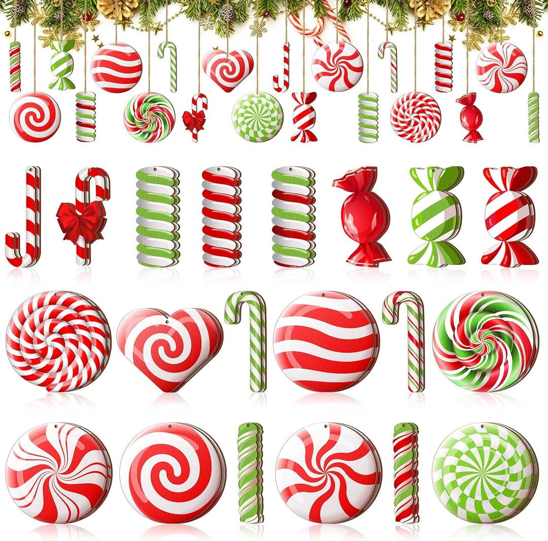 40 Pcs Peppermint Ornaments for Christmas Tree Decorations Candy Christmas Ornaments Lollipop Colorful Xmas Wooden Ornament for Holiday Party Decor