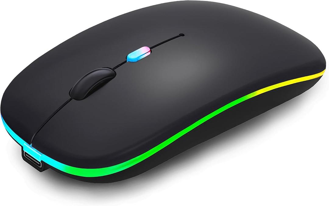 WREANU Wireless Bluetooth Mouse Rechargeable Laptop Mice with LED Lights Silent Slim Use(BT5.2 and 2.4G Portable USB) Dual Mode Computer Mouse for Laptop/iPad/Tablet/Apple/Computer/Mac (Black)