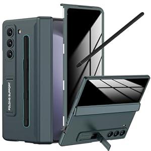 YQODSZ for Samsung Galaxy Z Fold 5 Case with Privacy Screen Protector, Fold5 Anti-Spy Phone Case with S Pen Holder & Stylus Kickstand Hinge Protection Privacy Protective Cover for Z Fold 5 Green