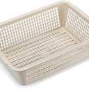 Plastic Storage Basket Organizer, Multi-Purpose Grid Container for Home Organization, Kitchen, Office, Toys, Mint12in*9in*3.5in (Light Brown)
