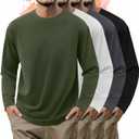 4 Pack Mens Long Sleeve Shirts Crew Neck Thermal T-Shirt Thick Comfortable Sweatshirt Casual Pullover Basic Tops (Small, Army Green, White, Dark Gray, Black)