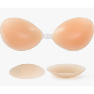 Women's Sticky Self Adhesive Invisible Strapless Reusable Silicone Push Up Backless Bra sticky bra, Medium