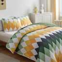 Yellow Green Rhomb Plaid Quilt Set 3pc King Size Reversible Coverlet Bedspread Set Soft Microfiber Lightweight Summer Quilt Bedding Set Bed Cover for All Season 102 * 88
