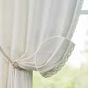 jinchan Linen Curtains for Living Room Bedroom Light Filtering Semi Sheer Curtains Boho Farmhouse French Country Cottage Core Decor Window Drapes Back Tab 96 Inch Length Laced Beige