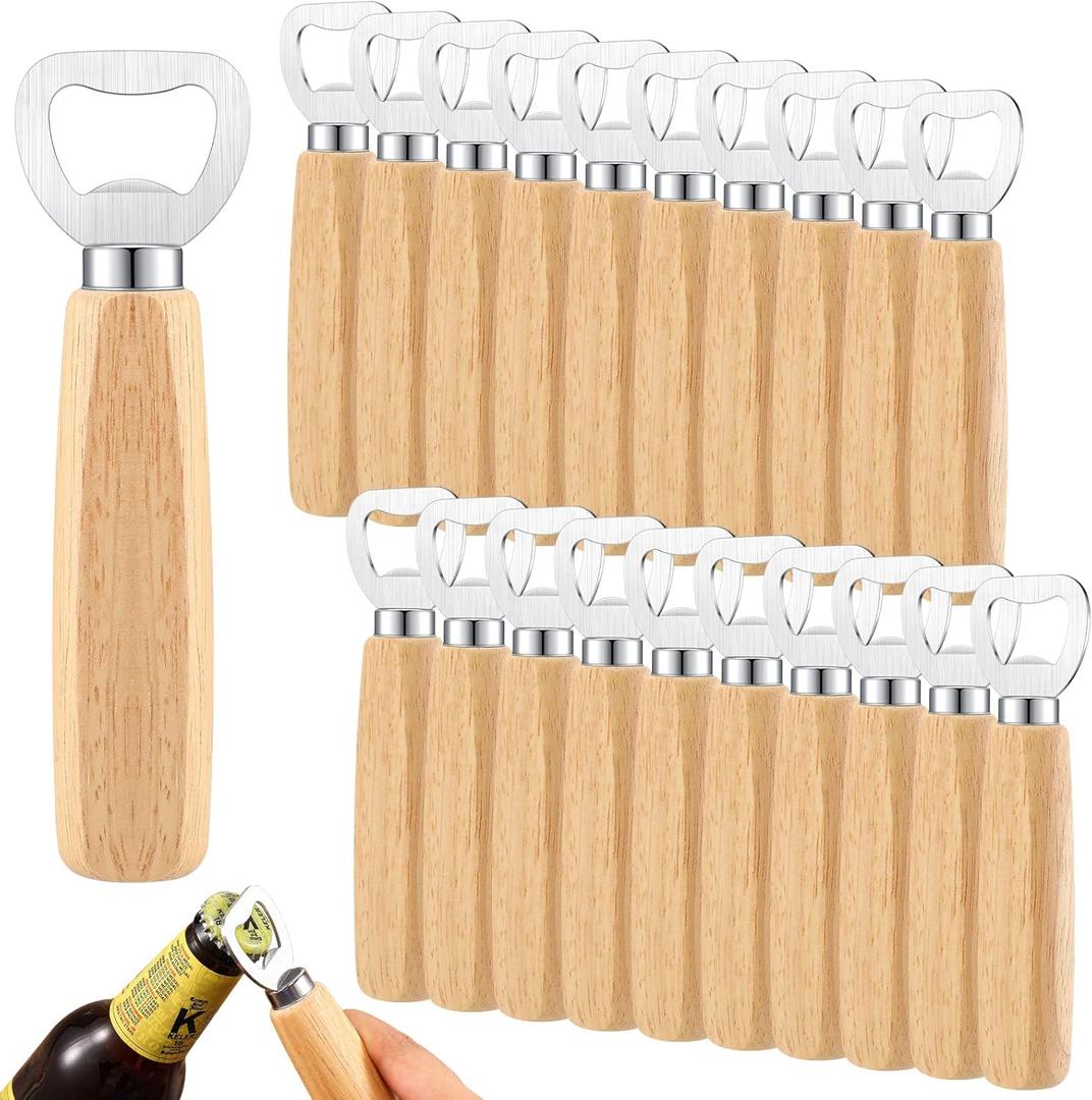 20 Pcs Stainless Steel Bottle Opener Bartender Wood Beer Opener Cider Bottle Opener Bottle Opener with Wooden Handle Engraved Gift Set for Wedding Party Home Kitchen Bar Restaurant