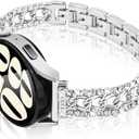 20MM Bling Chain Bracelet Watch Band Compatible With Samsung Galaxy Watch 7/6/5/4 40mm 44mm/Galaxy Watch 5 Pro 45mm/Galaxy Watch 4 Classic, Diamond Rhinestone Metal Watch Strap for Women