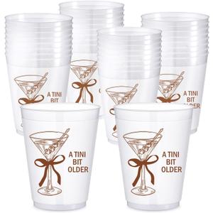 24 Pack A Tini Bit Older Cups 16 oz Plastic Martini Birthday Cups Martini Bow Party Decorations for Women a Tini Bar Bit Older Birthday Home Bachelorette Party Supplies(Chocolate Brown)