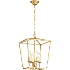 ANJIADENGSHI Vintage Lantern Pendant Light 4 Light Lantern Chandelier Farmhouse Gold Pendant Light for Kitchen Island Entryway Dining Room Hallway Bar Cafe(Bulbs Not Included), 9.4"l X 9.4"w X 13.7"h