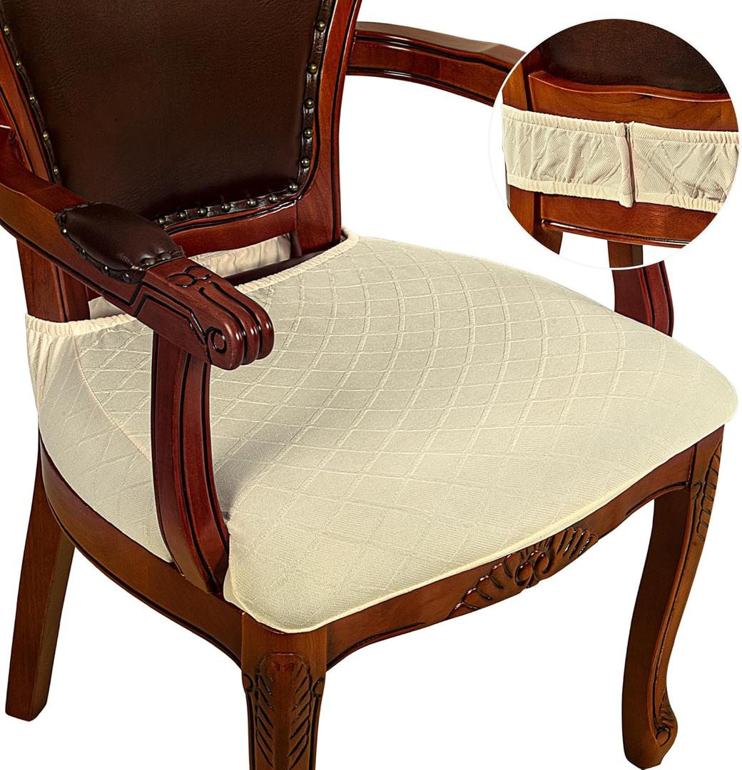 CZL Dining Chair Seat Covers Set of 6 for Dining Room Chairs with Armrest, Upgraded Zipper Dining Chair Slipcover Water Repellent, Washable Jacquard Stretch Dining Table Seat Covers, Beige, Set of 6
